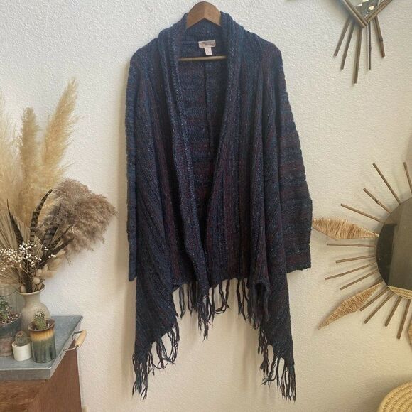 Forever 21 women’s long sleeve open front knit Boho Fringe oversized Cardigan S - Picture 1 of 8